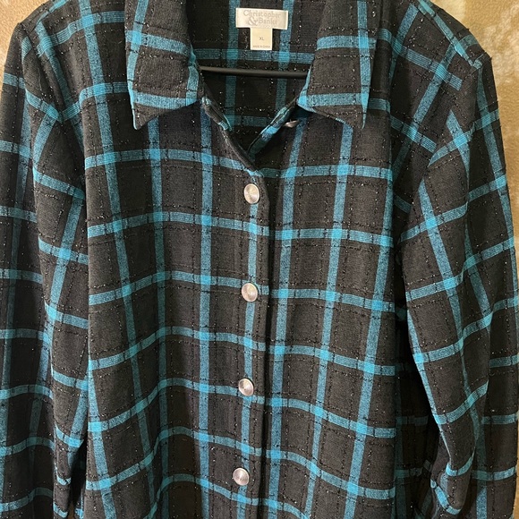 Christopher & Banks Jackets & Blazers - Christopher & Banks Black and Blue Plaid Button-Up Shirt Blazer perfect